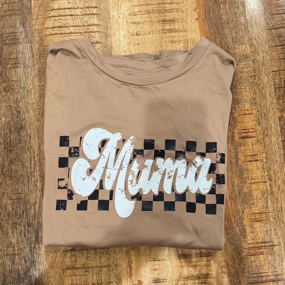 SHEIN Brown Checkered Mama Tee